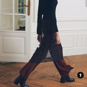 ZARA Mixed Lace Overlay Knit Pants Red Black Womens SIZE S New 2142/184